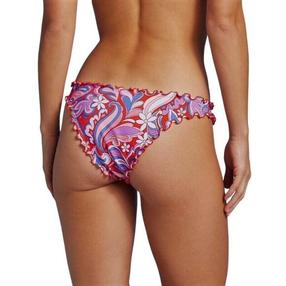 NEW Shade & Shore Ruffle High Leg Extra Cheeky Bikini Bottom Sz S Paisley Floral - Picture 3 of 10